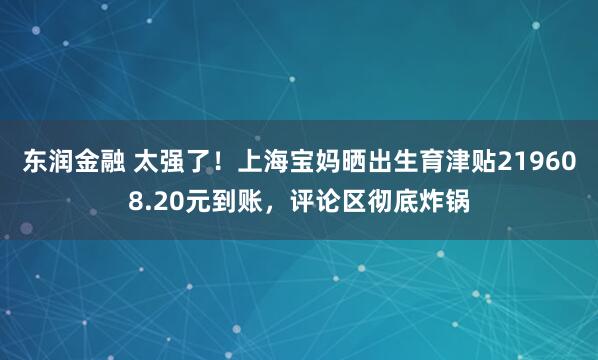 东润金融 太强了！上海宝妈晒出生育津贴219608.20元到账，评论区彻底炸锅